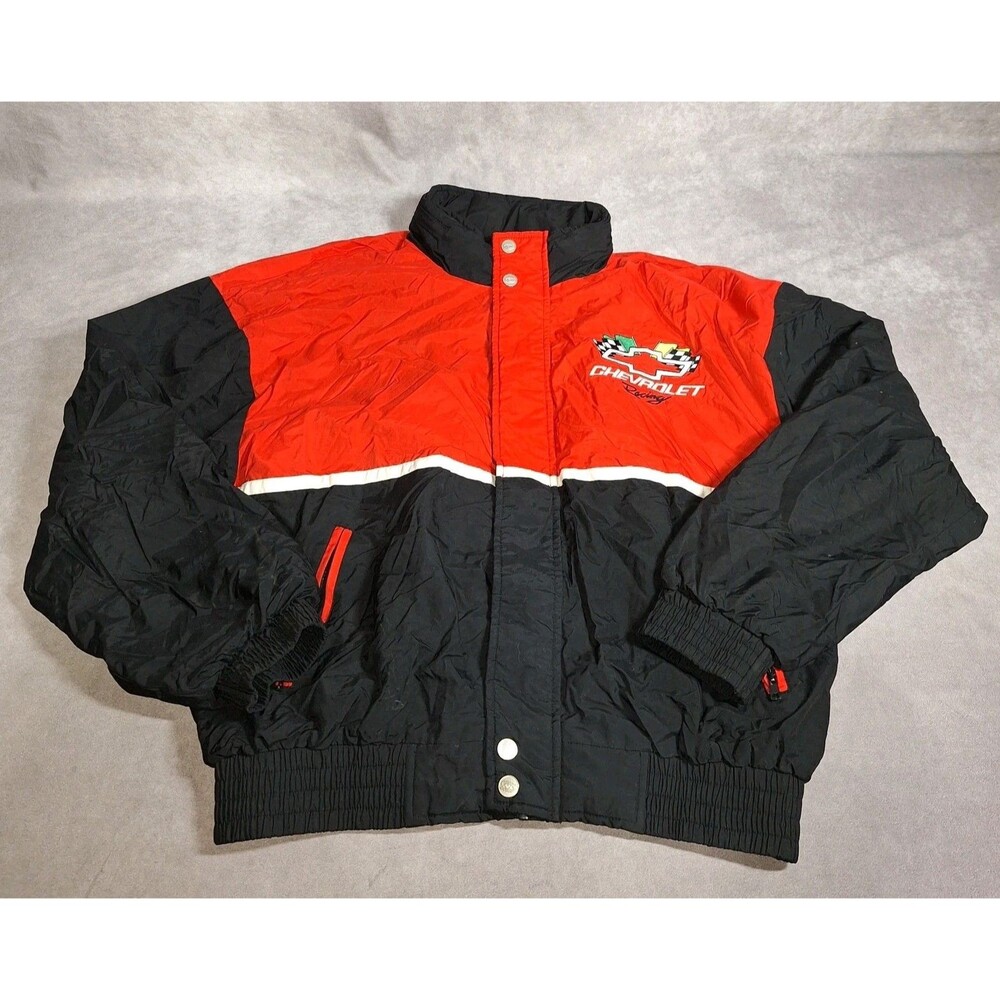 Vintage 90s Chevrolet Racing Jacket (Large) Red Black Embroidered Logo Patch Y2K